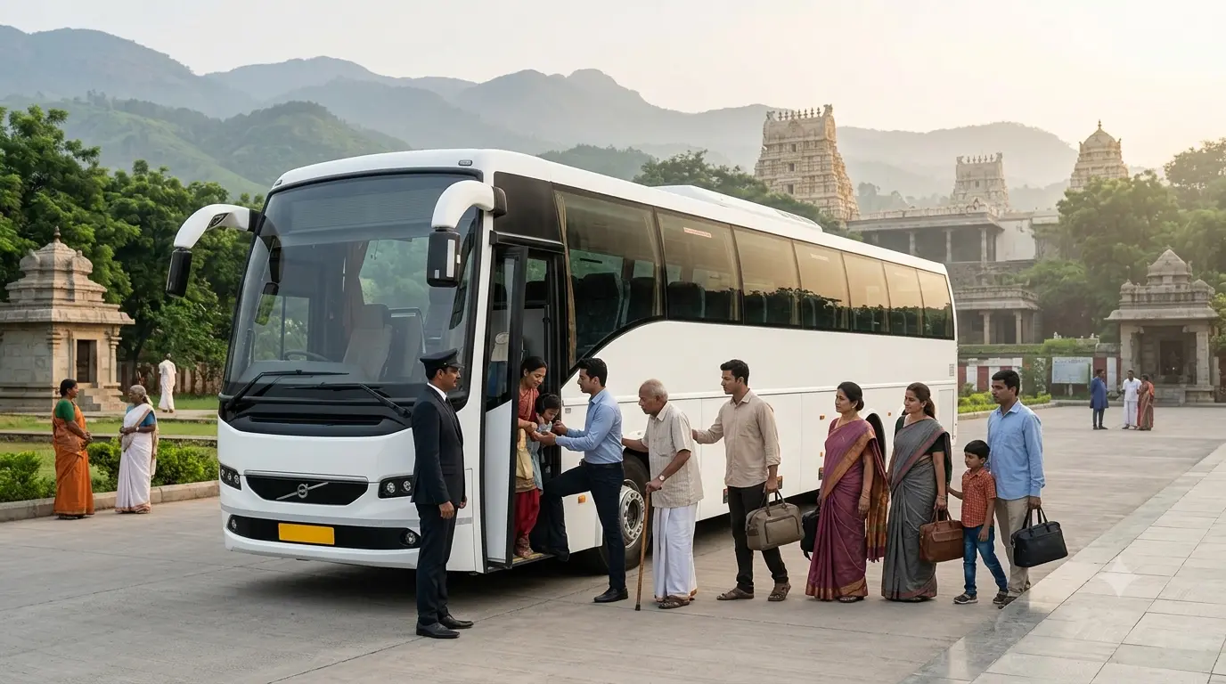 Volvo pilgrimage bus from HBR Layout, Bangalore
